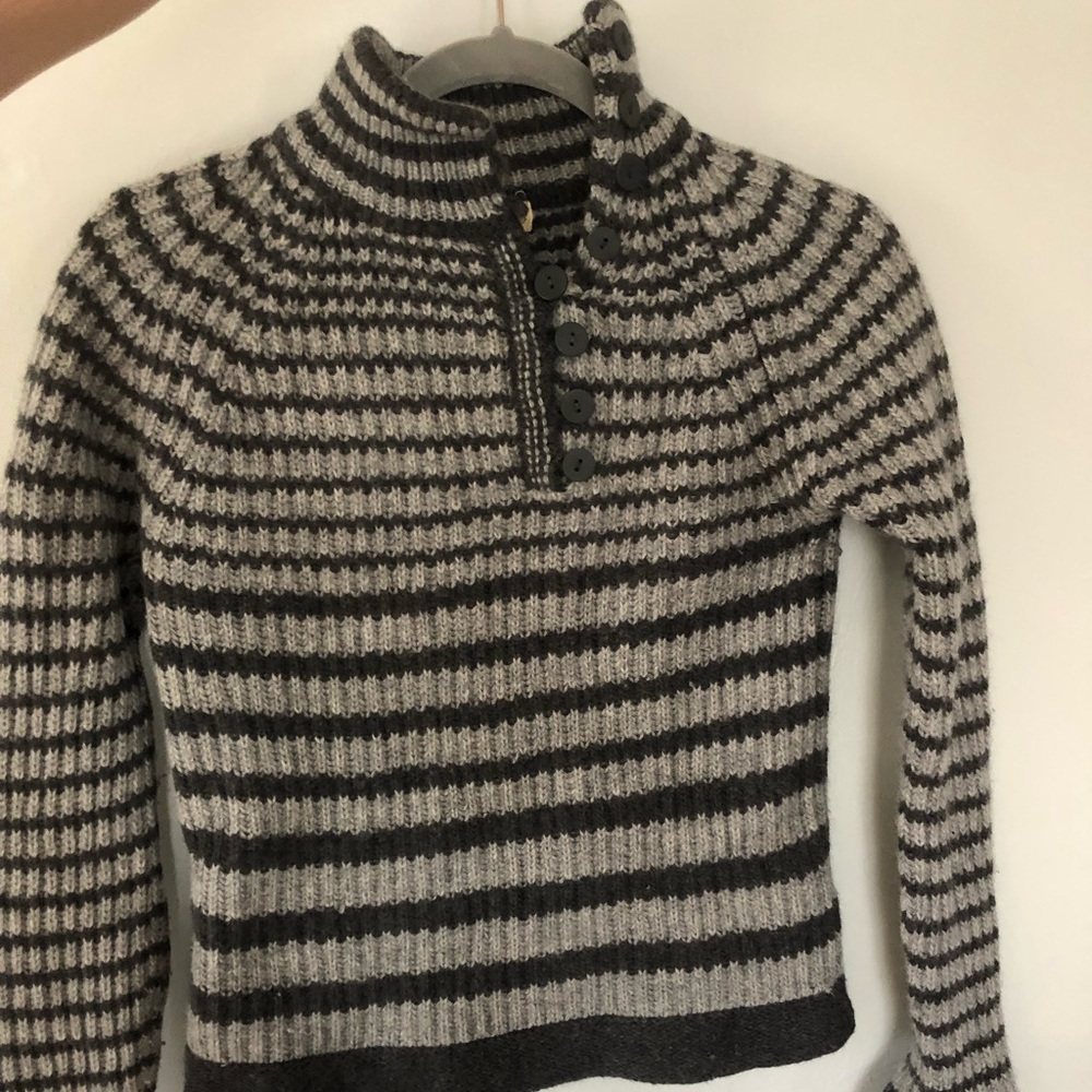 gray striped lambs wool sweater